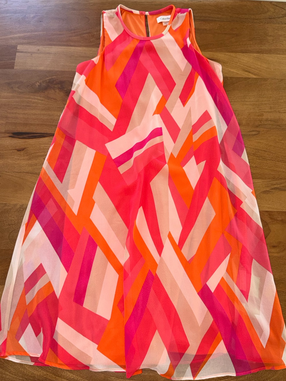 Calvin Klein Pink, Cream & Orange Geometric Flowy Layered Dress Size 2